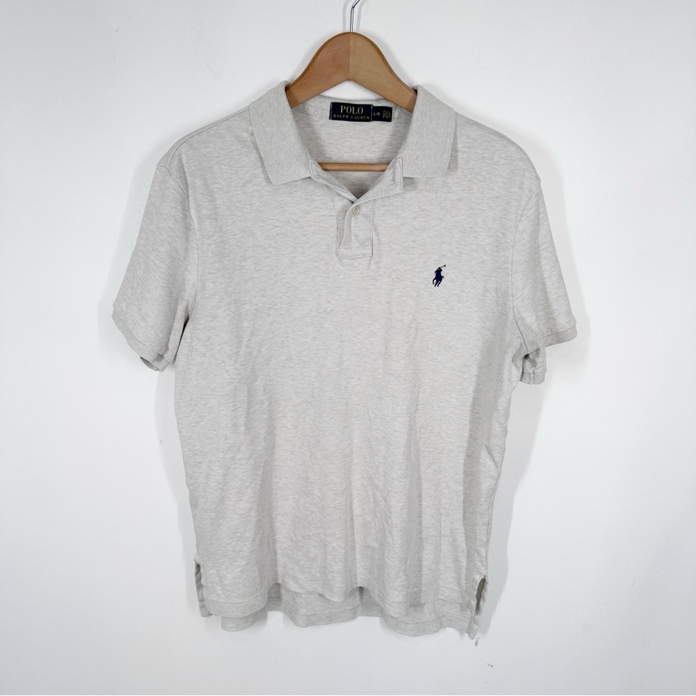 Polo Ralph Lauren Men’s Oatmeal Knit Polo Short Size Large Soft 100% Cotton H34